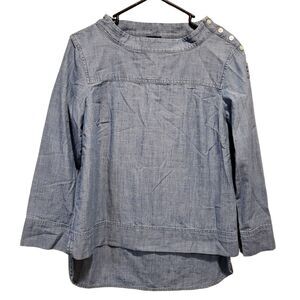 J.Crew Denim Chambray Button Shoulder Long Sleeve Blouse Women's Size 4